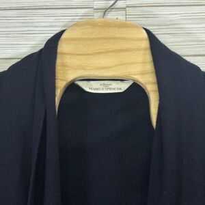 St Michael Marks And Spencer Navy Wool Blend‎ Open Cardigan Sweater Sz 12